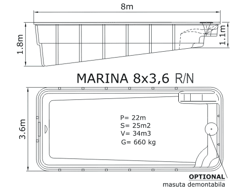 Piscina Marina 8 x 3,6 Na